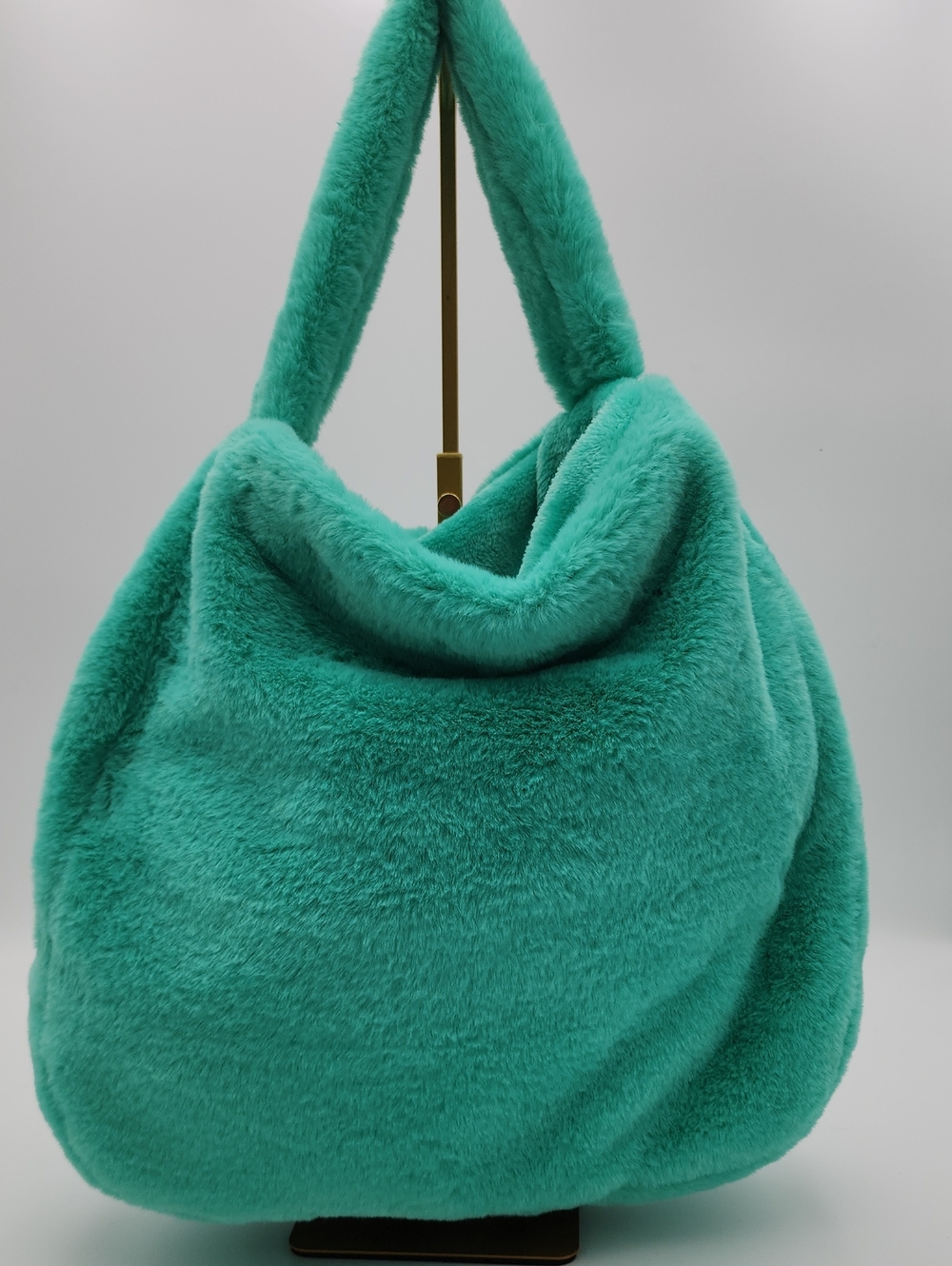 Warm & Cozy Plush Teal Faux-Fur Shoulder Bag